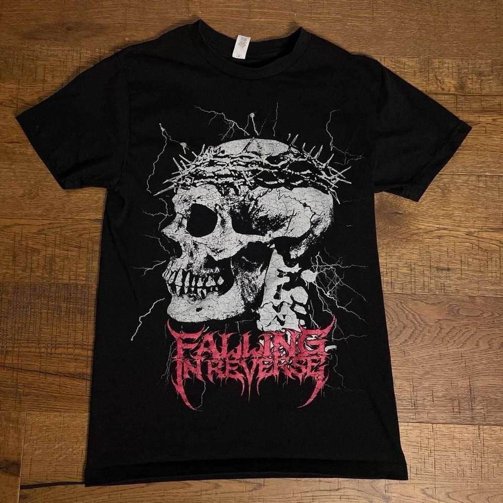 Falling In Reverse T-Shirt Mens Small Black Emo Goth Skull Graphic Band Tee